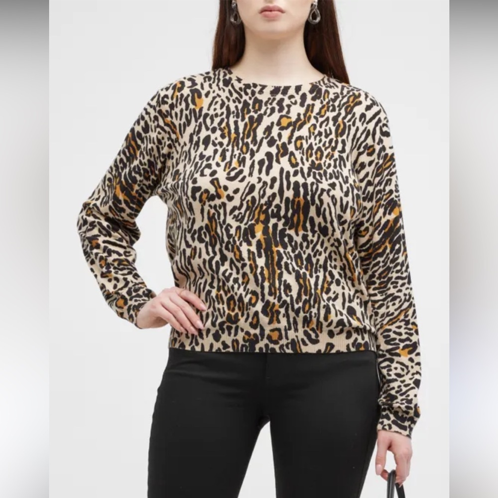 New Minnie Rose Plus Size 3x Leopard-Print Cashmere-Blend Sweater - Picture 3 of 14